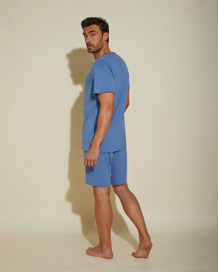 Cosabella Men's Crewneck Top & Shorts PJ Set Luzerne Blue