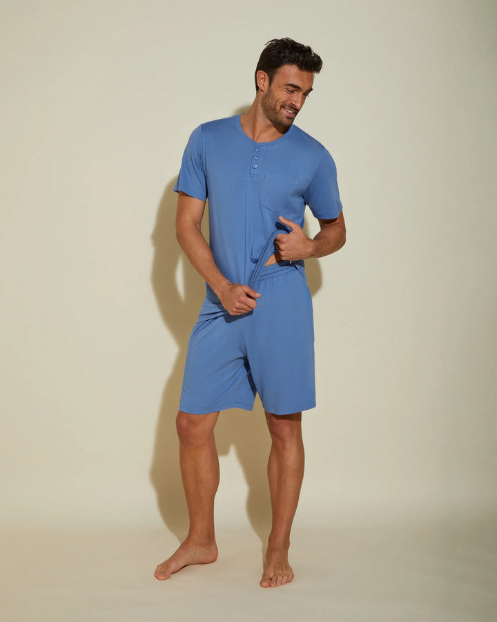 Cosabella Men's Crewneck Top & Shorts PJ Set Luzerne Blue