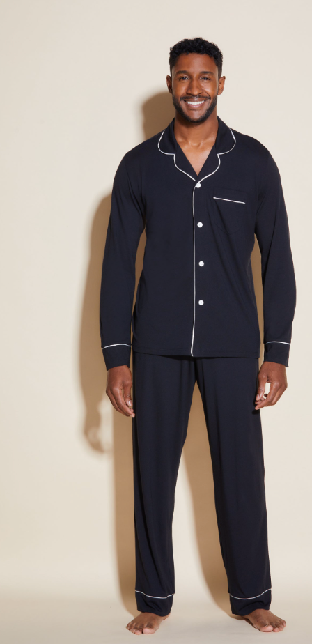 Cosabella Men's Classic Long Sleeve Top & Pant Pajama Set Black/Ivory Amore9441