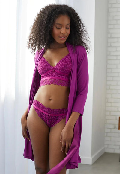 Longline Bralette & Brazilian Panty Set IN Dark Orchid
