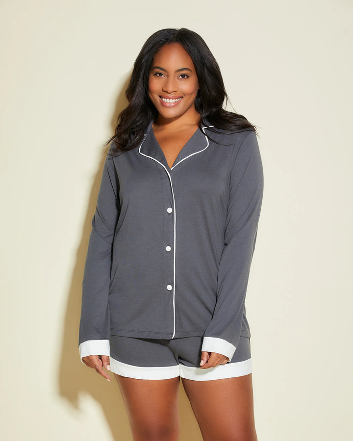 Bella Long Sleeve Top & Boxer Pajama Set Anthracite/Ivory