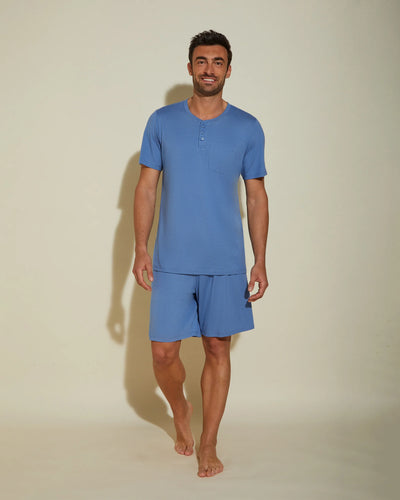 Cosabella Men's Crewneck Top & Shorts PJ Set Luzerne Blue