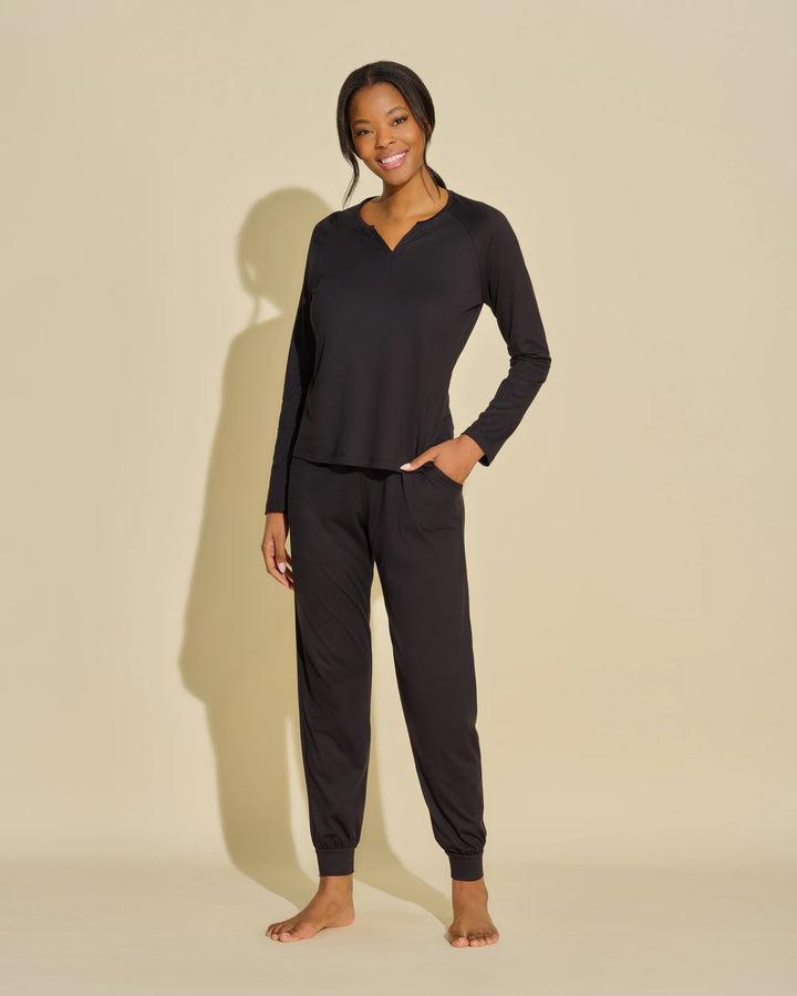 Bella Long sleeve top & jogger set in Black