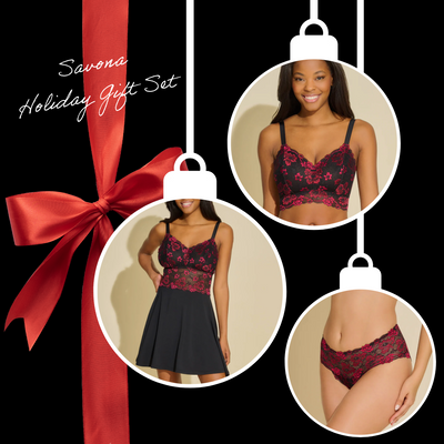 Savona Holiday Gift Set: Curvy Longline Bralette, High Waist Bikini, Curvy Chemise & G-String Set