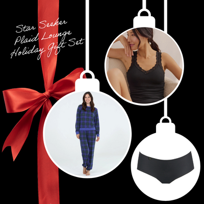 Star Seeker Plaid Lounge Holiday Gift Set: Lounge Set, Camisole & Boy Short