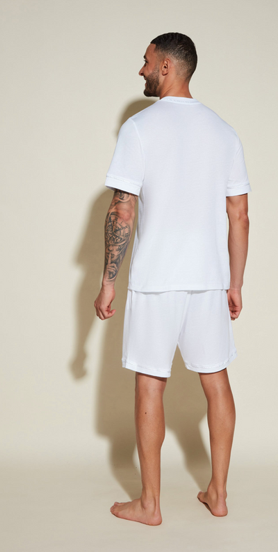 Cosabella Men's Short Sleeve Top & Shorts Pajama Set White AMORE9421