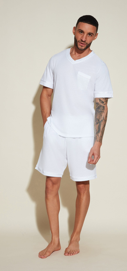 Cosabella Men's Short Sleeve Top & Shorts Pajama Set White AMORE9421