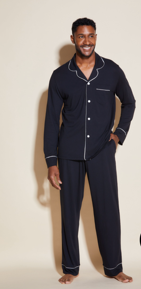 Cosabella Men's Classic Long Sleeve Top & Pant Pajama Set Black/Ivory Amore9441