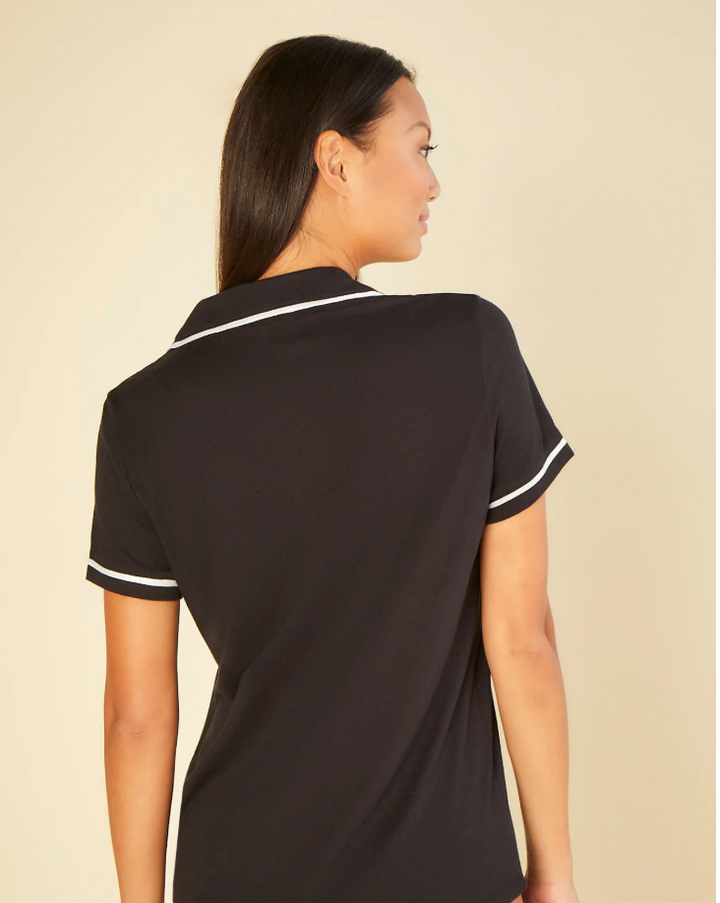 Bella Short Sleeve Top & Boxer Pajama Set Black/Ivory