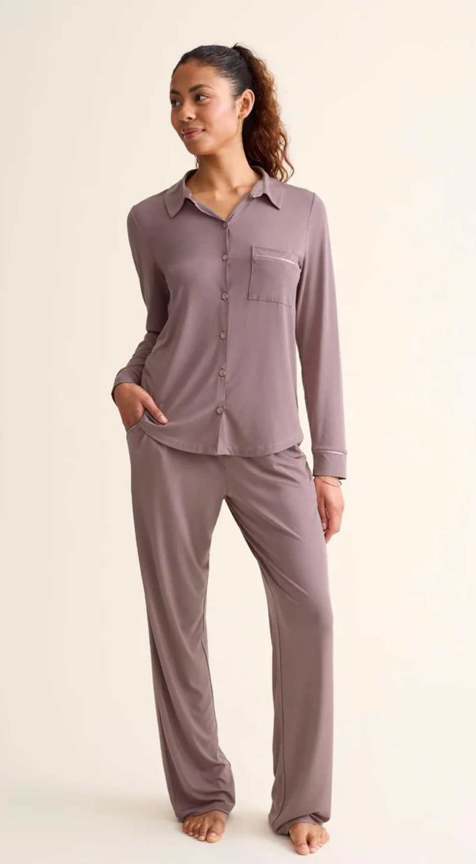 Button Down Pj Set Cappuccino