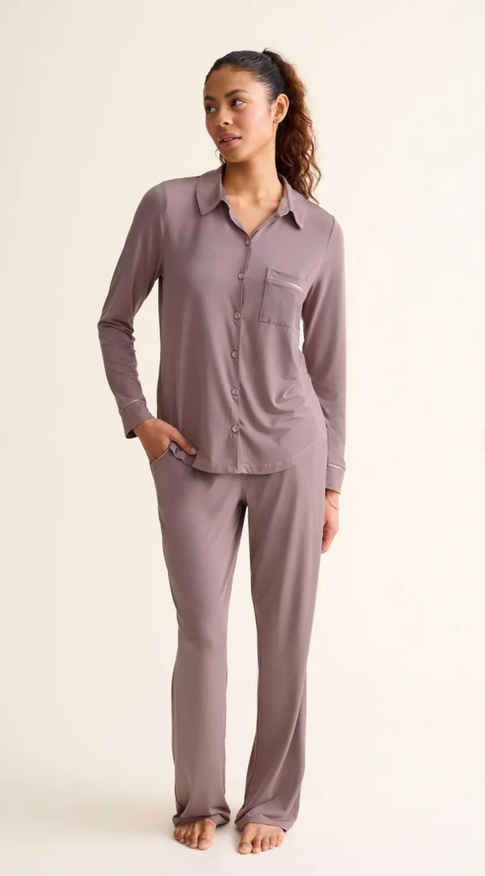 Button Down Pj Set Cappuccino