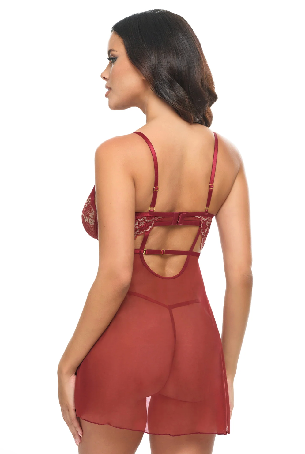 Arielle Sheer Lace Babydoll Syrah/Frosted Almond