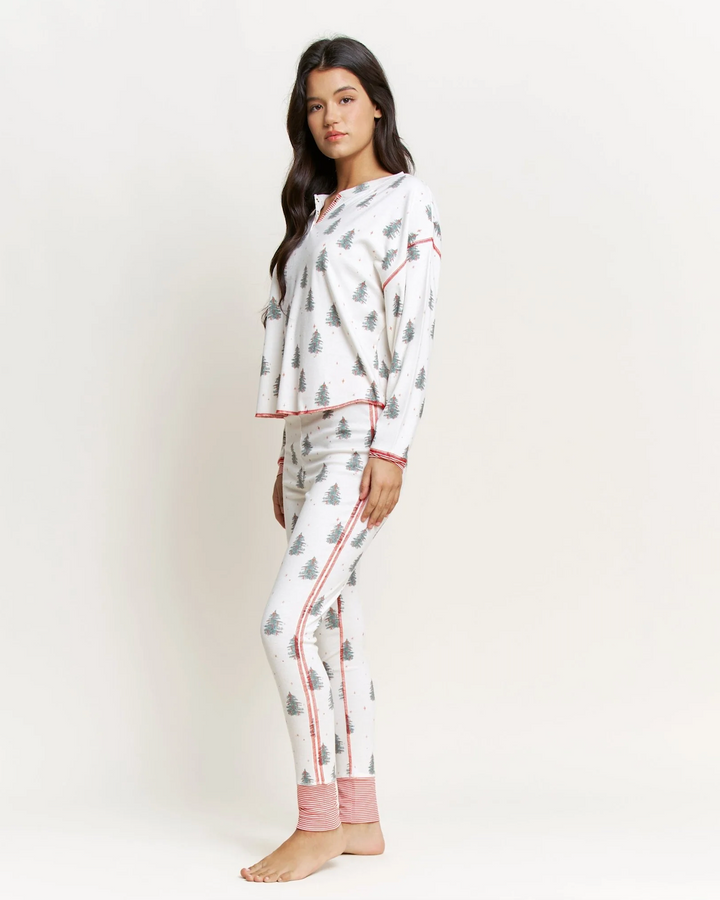 Back In Bed Long Set in Ivory Trees