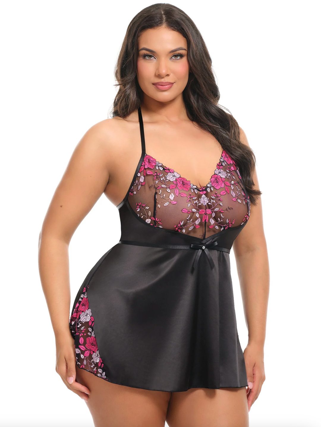 Fleur Embroidered Satin Babydoll