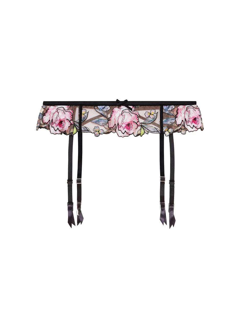 Fidelia Embroidery Garter Belt BLACK