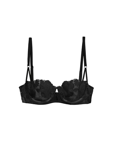 FLEUR DU MAL ROSE EMBROIDERY DEMI BRA BLACK BR0377
