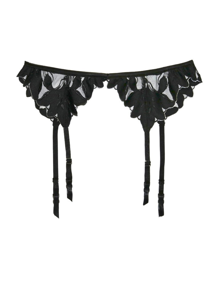 FLEUR DU MAL LILY EMBROIDERY GARTER BELT BLACK GR0011
